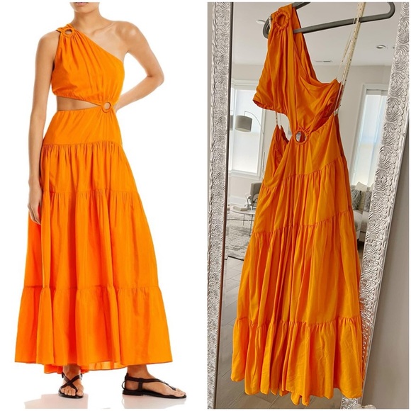 FARM Rio Dresses & Skirts - Farm Rio One-Shoulder Asymmetric Cutout Maxi Dress orange medium. NWT